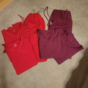 Cherokee Infinity Red and Burgundy Scrubs Set Each Come With 2 Tops And 1 Pants